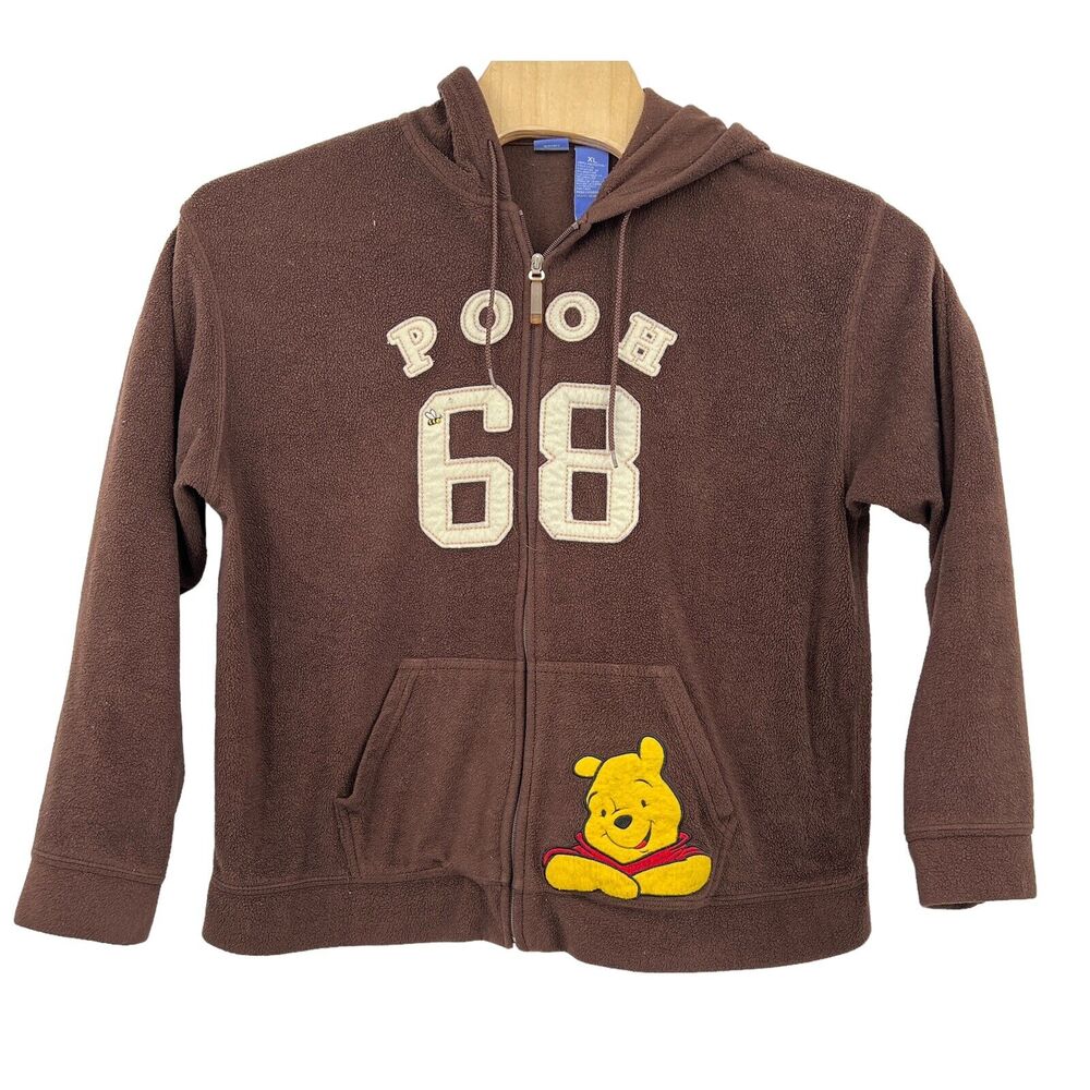 Disney Winnie the Pooh Brown Fleece Jacket Full Zip Pockets Size XL